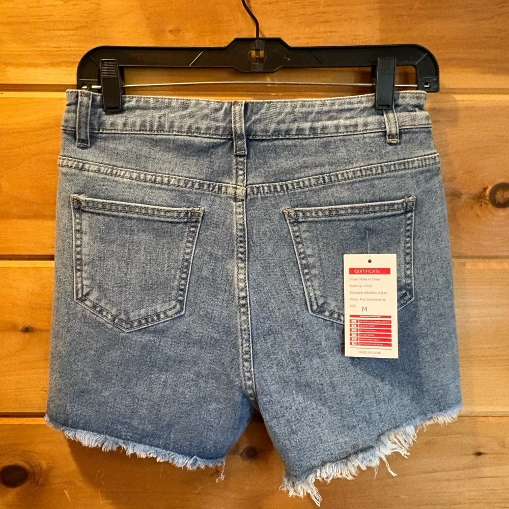 Rhinestone Fringe High-Rise Denim Shorts - Blue size Medium NWT